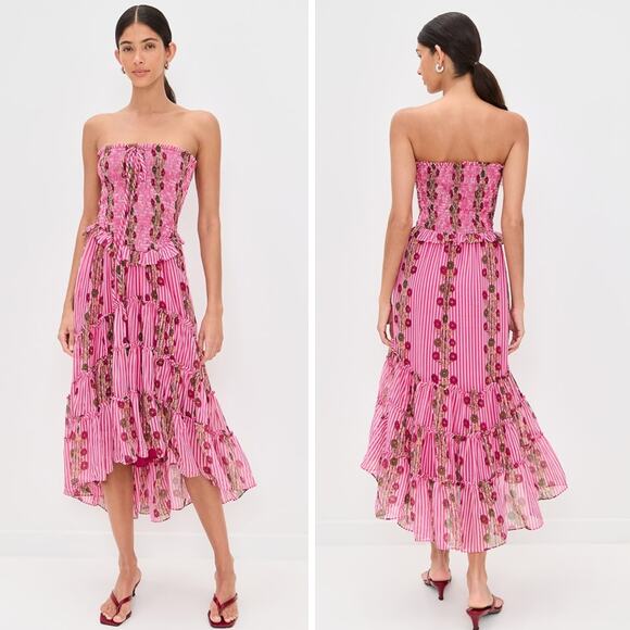 FREE PEOPLE Alejandra Midi Dress in Hot Pink Combo Size Small - Picture 1 of 11